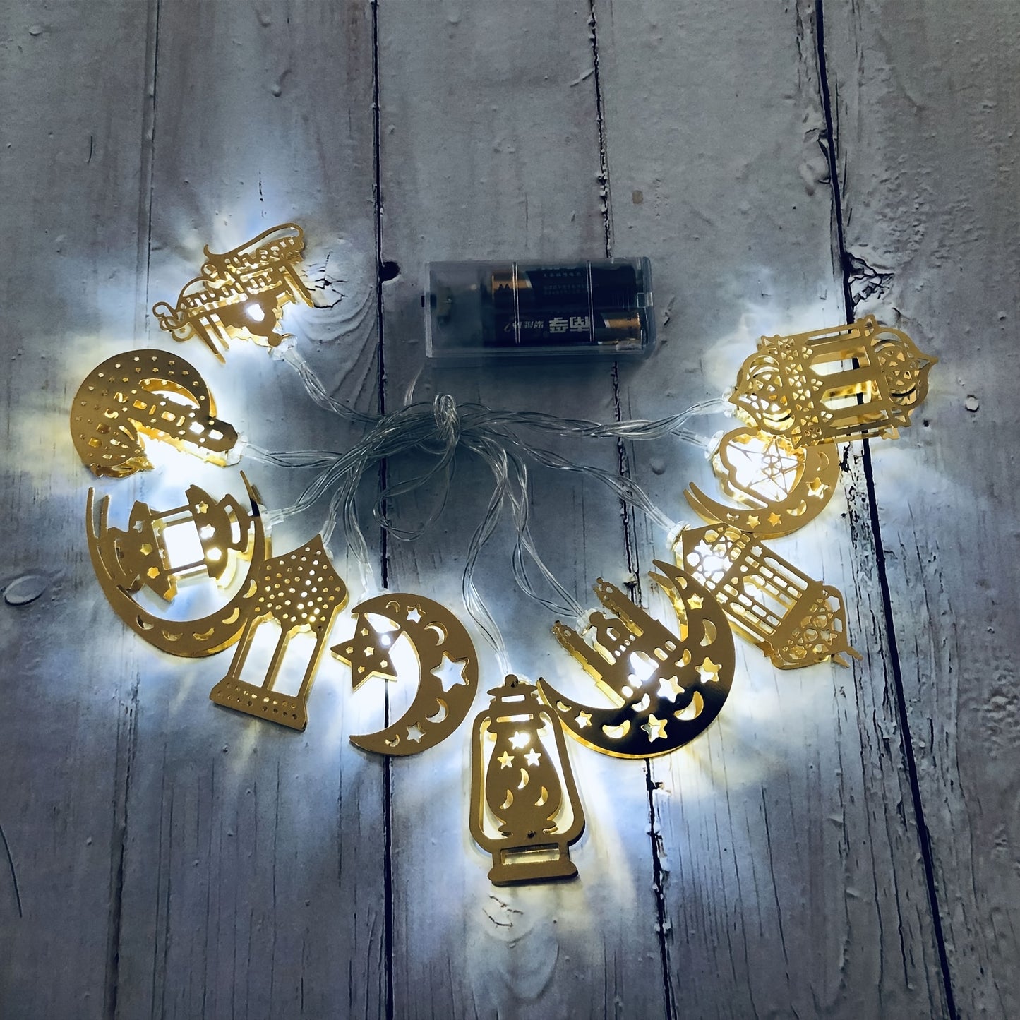 6.56 Feet 10 LEDs Eid Moon Star Kerosene Lantern Lamp, Battery Operated for Ramadan Outdoor Home Decoration Party Supplies, Ramadan Kareem, Holiday Accessory (Warm White Color)