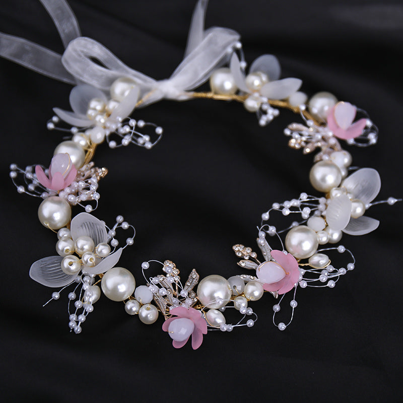 Crystal Pearl Flower Tiara Headband for Women
