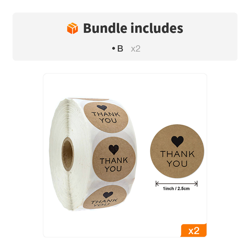 500PCS Kraft "Thank You" Stickers Roll