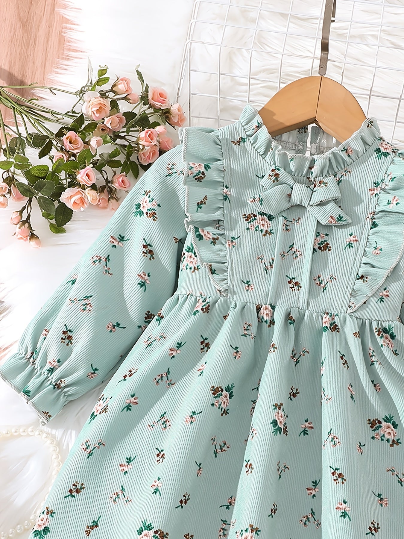Stylish Baby Girl Corduroy Dress with Floral Print