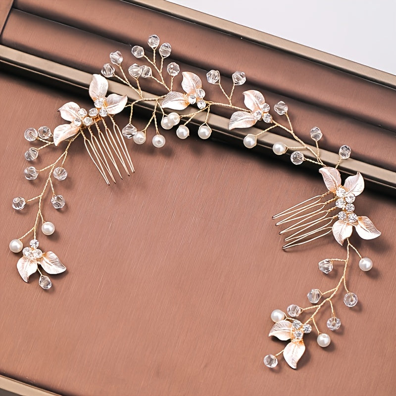 Bridal Golden Leaf Hair Vine, Silver Hair Comb, Rose Golden Leaf Hair Comb, Leaf Wreath, Golden Hair Vine, Bride Hair Accessories, Leaf Hair Vine