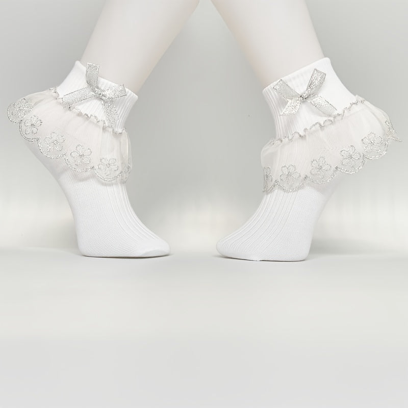 Toddler Girls Flower Ruffled Lace Bow Dance Socks