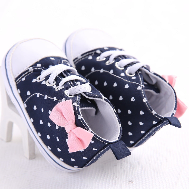 Heart Print Bow High Top Canvas Shoes for Baby Girls