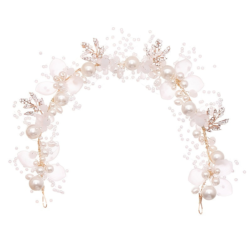 Crystal Pearl Flower Tiara Headband for Women