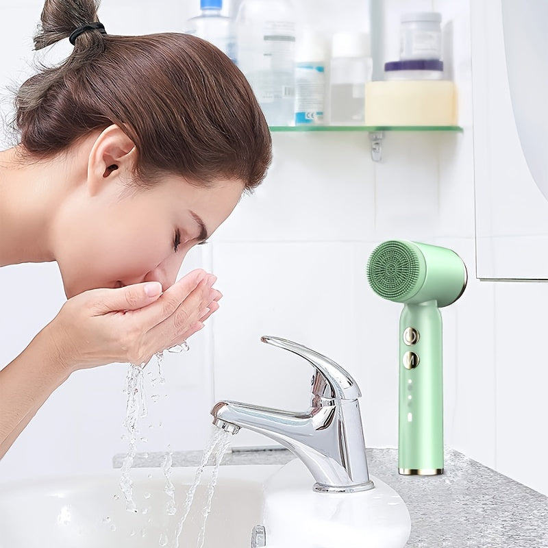 Electric Facial Cleansing Brush: Sonic Vibrating Face Scrubber with Hot/Cold Compress and 6 Brush Heads