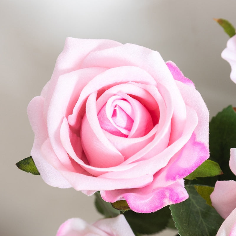 Silk Artificial Rose Flower Long Branch Bouquet - Set of 5 for Weddings and Home Decor
