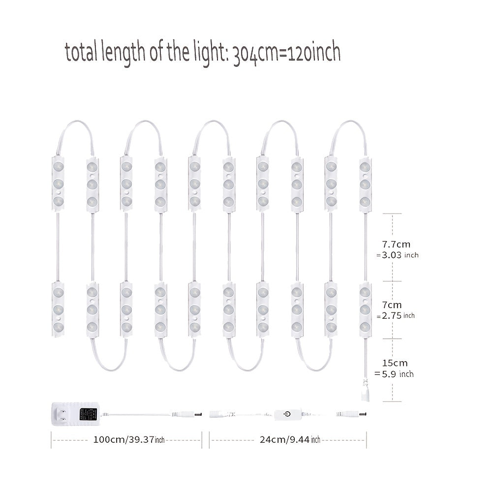 Bright White LED Mirror Lights Set - 10ft Vanity Makeup Strip Lights with Dimmable Touch Control