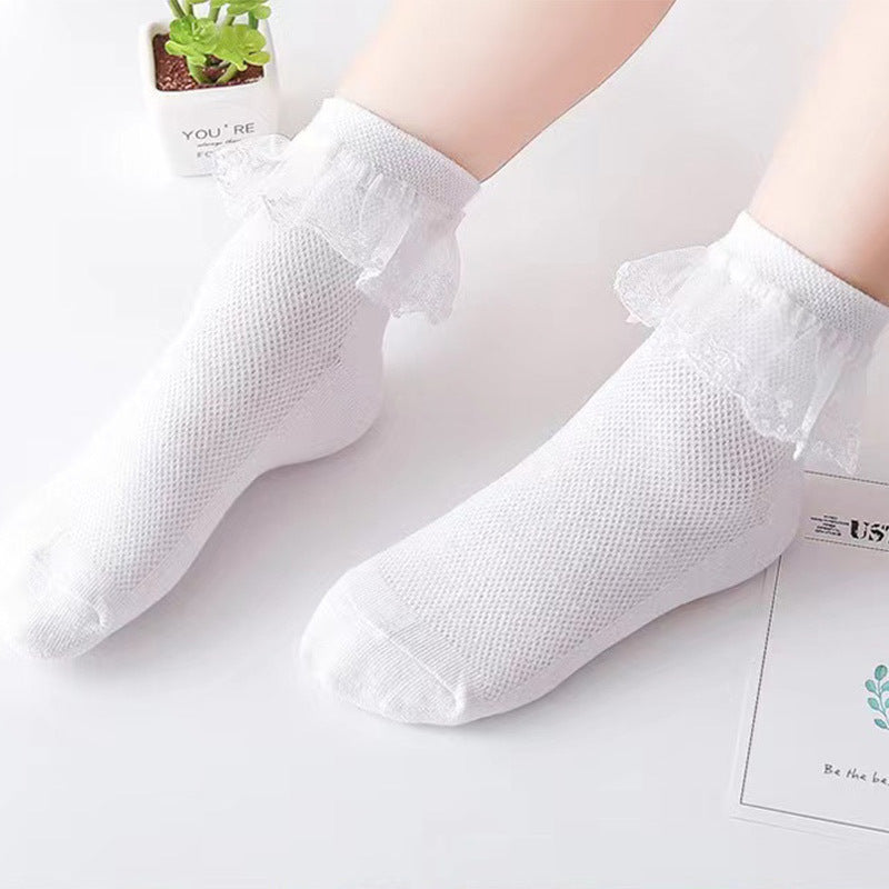 Girls' Latin Dance Pure White Lace Socks (1 Set)