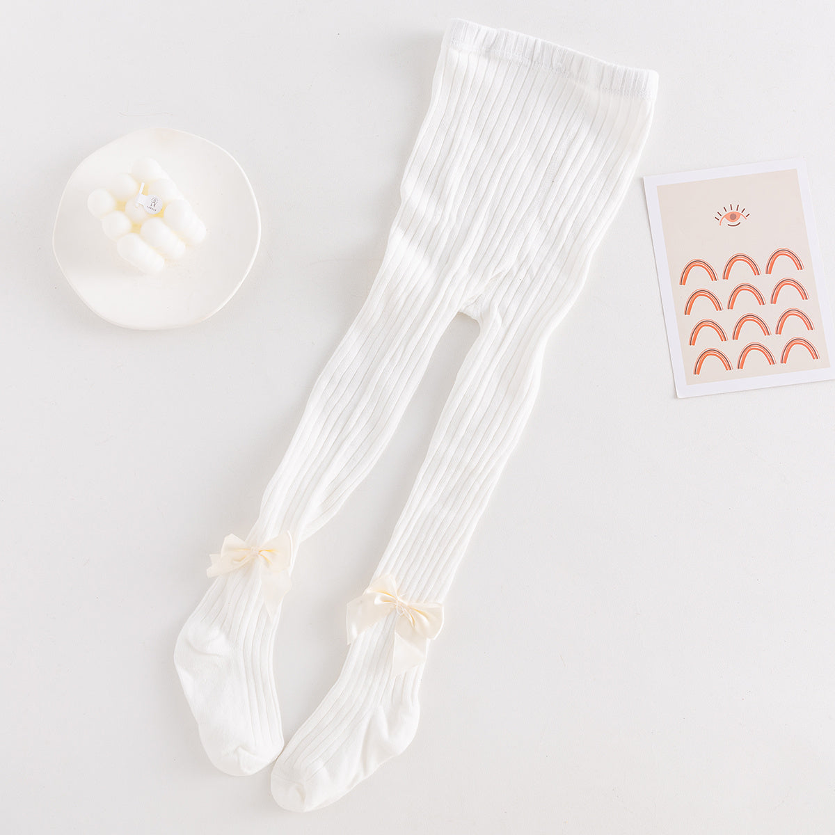 Seamless Cable Knit Tights with Bow for Baby Girls
