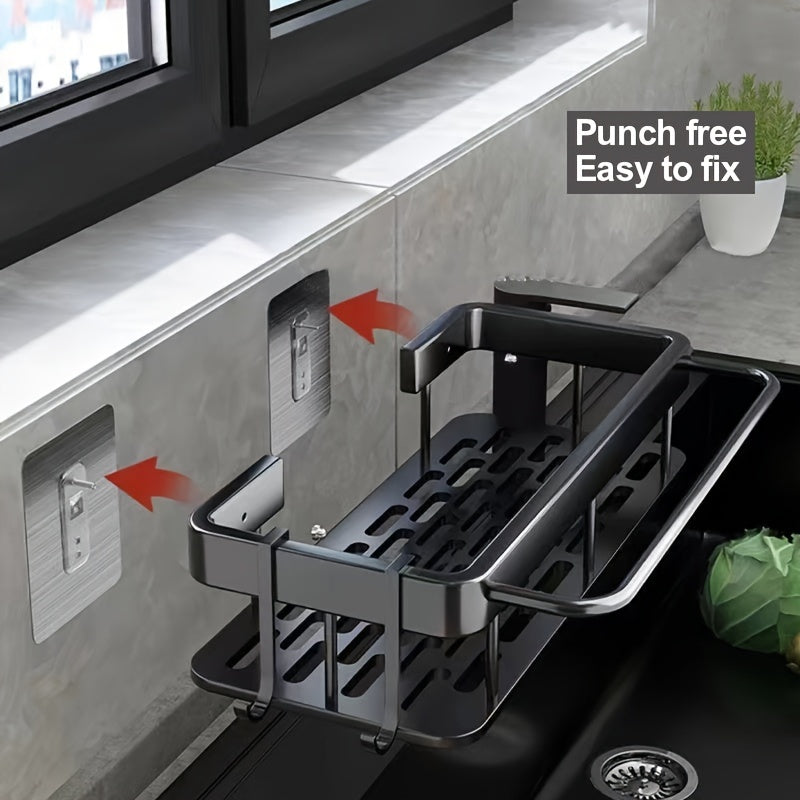 1pc Kitchen And Bathroom Washing Rack, Household Multi-functional No-Punch Wall-mounted Draining Rack, Sink Storage