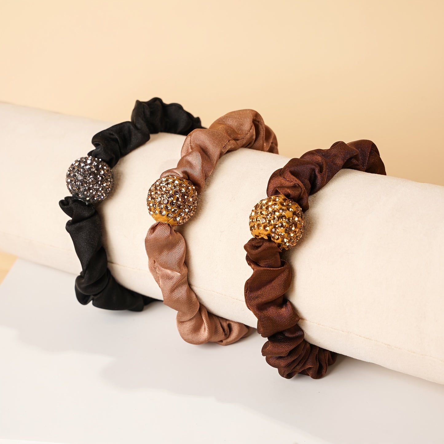 3PCS Rhinestone Silky Seamless Hair Scrunchies