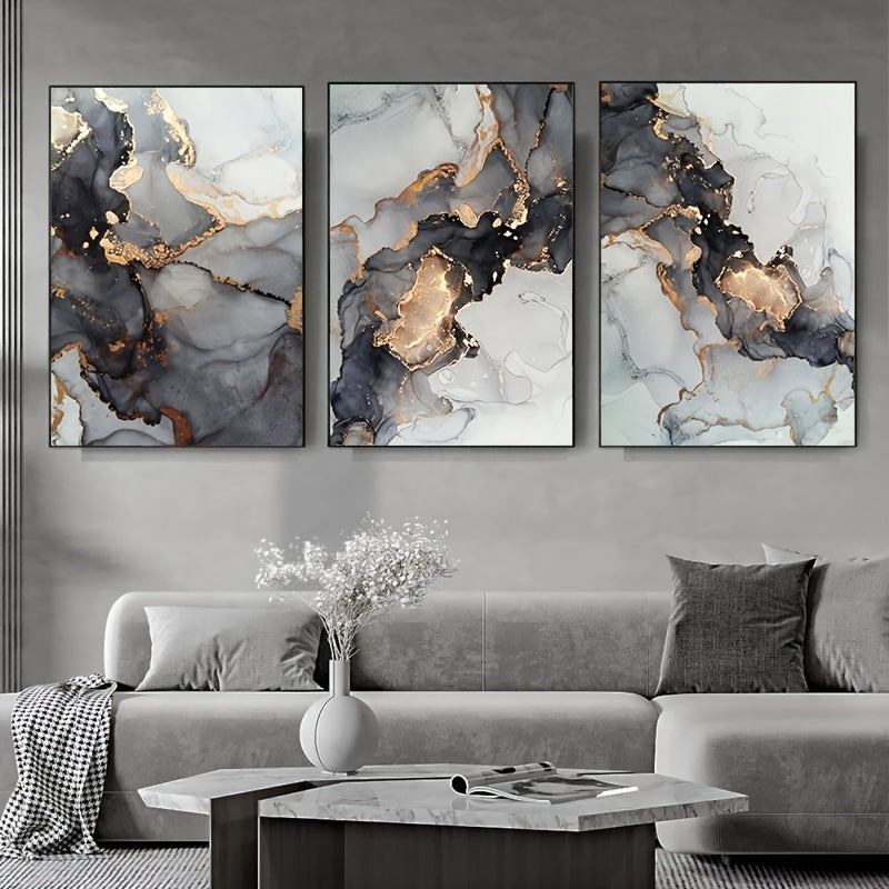 3pcs Golden Black Marble Canvas Painting Wall Art Picture