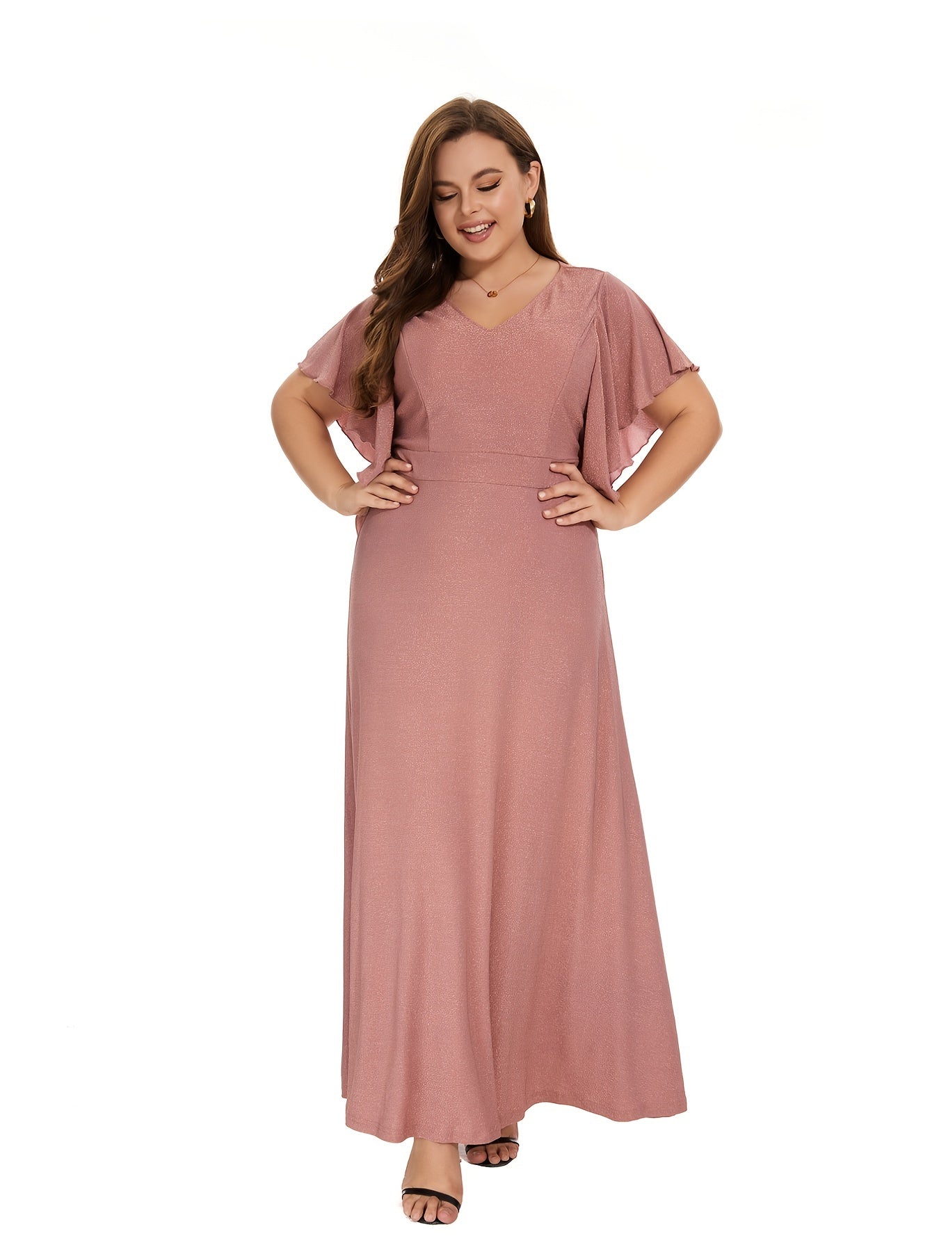 Flattering Plus Size Ruffle Sleeve Maxi Dress