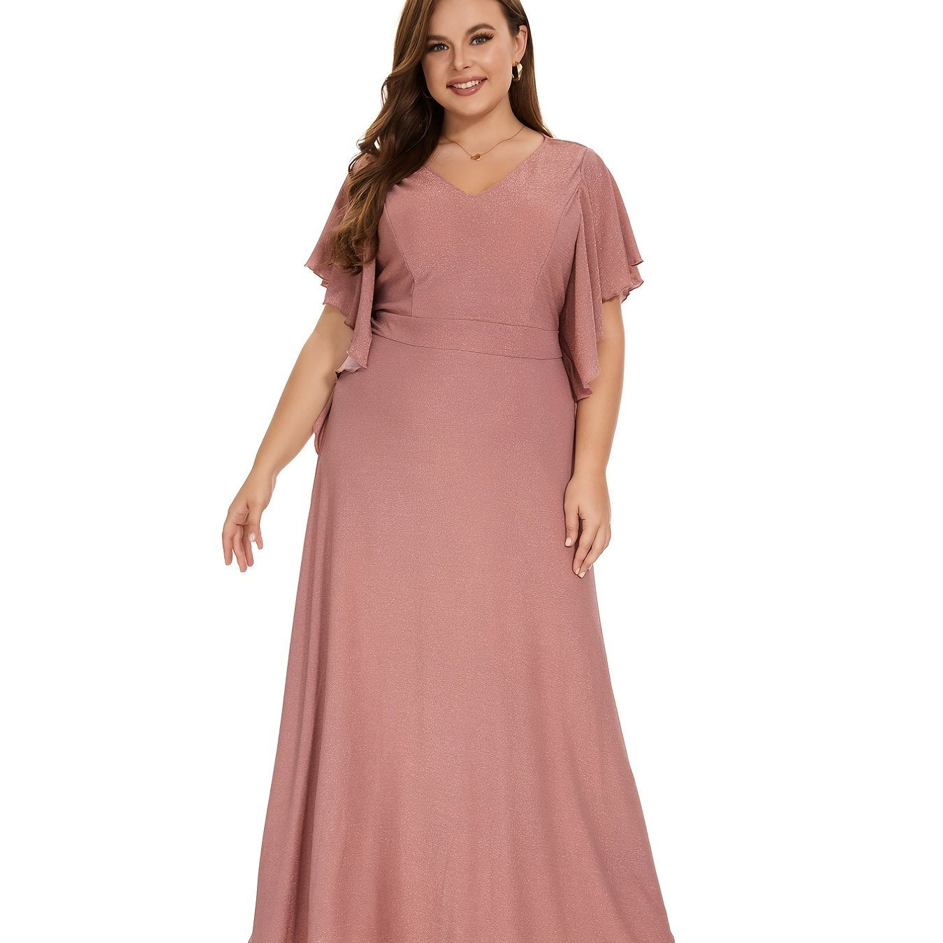 Flattering Plus Size Ruffle Sleeve Maxi Dress