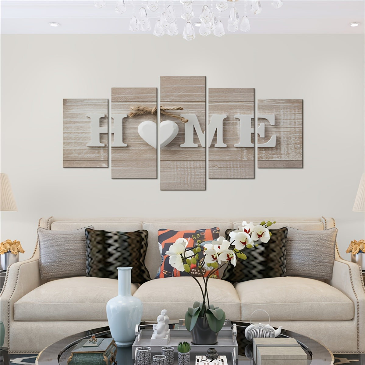 Set of 5 3D Effect Art Decorative Paintings - "HOME" Word Design (No Frame Included)