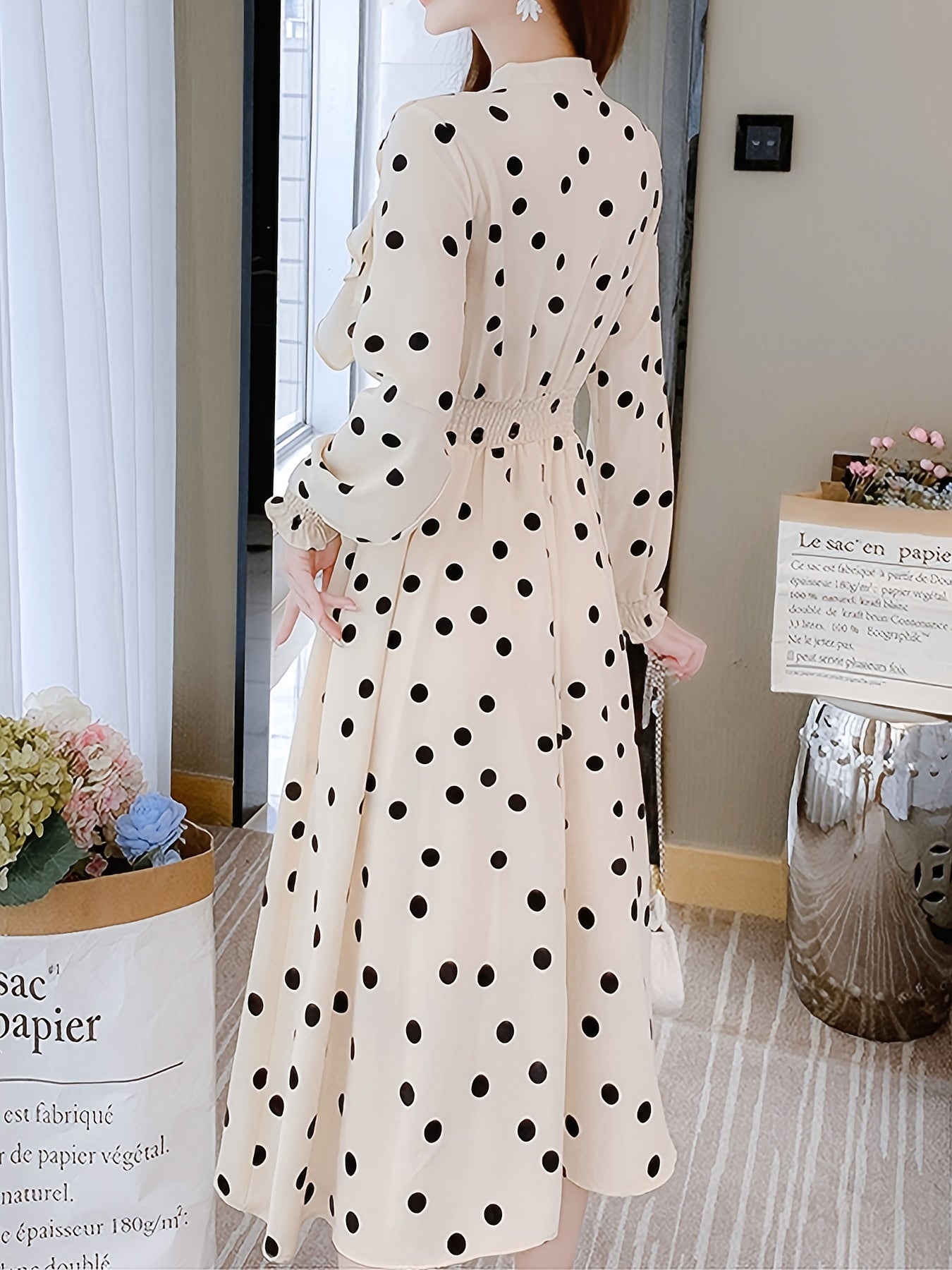 Women's Polka Dot Print Bow Front Slim Dress
