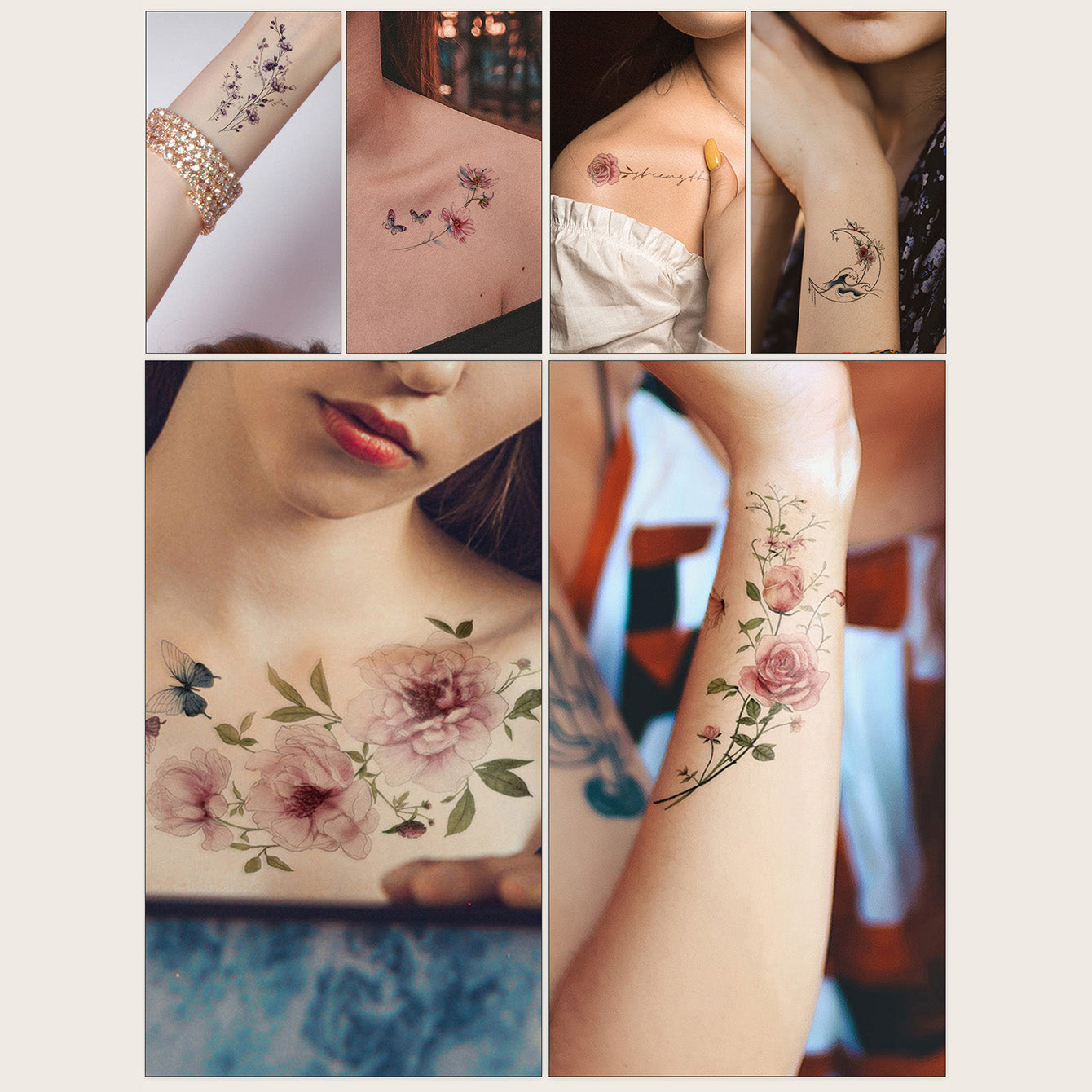 6-Piece Beautiful Flower Printed Body Tattoo Stickers