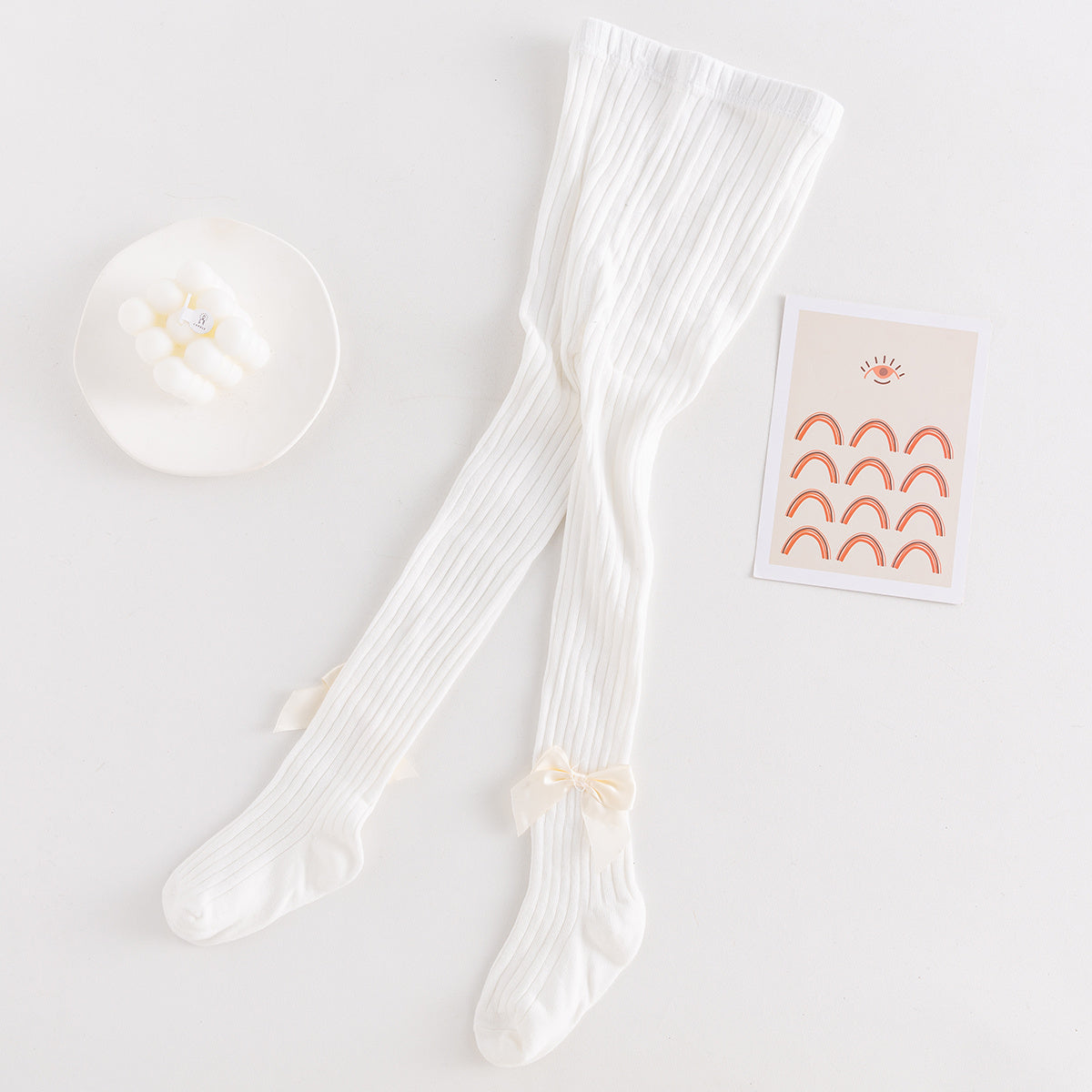 Seamless Cable Knit Tights with Bow for Baby Girls
