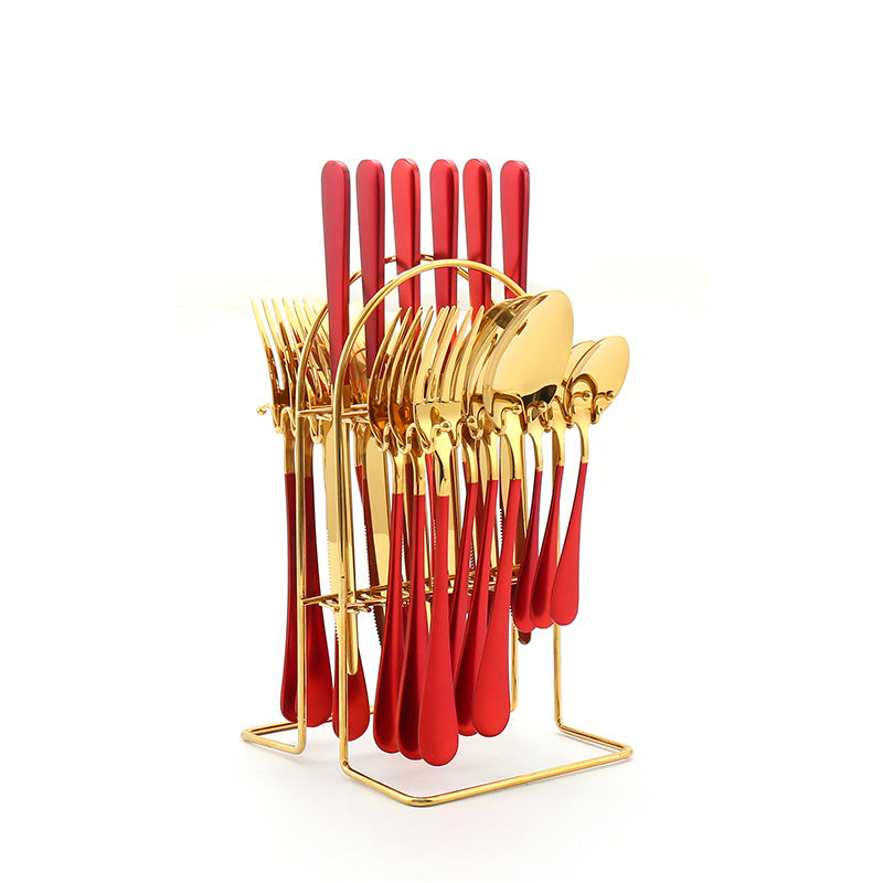 24 Piece Stainless Steel Tableware Set with Holder