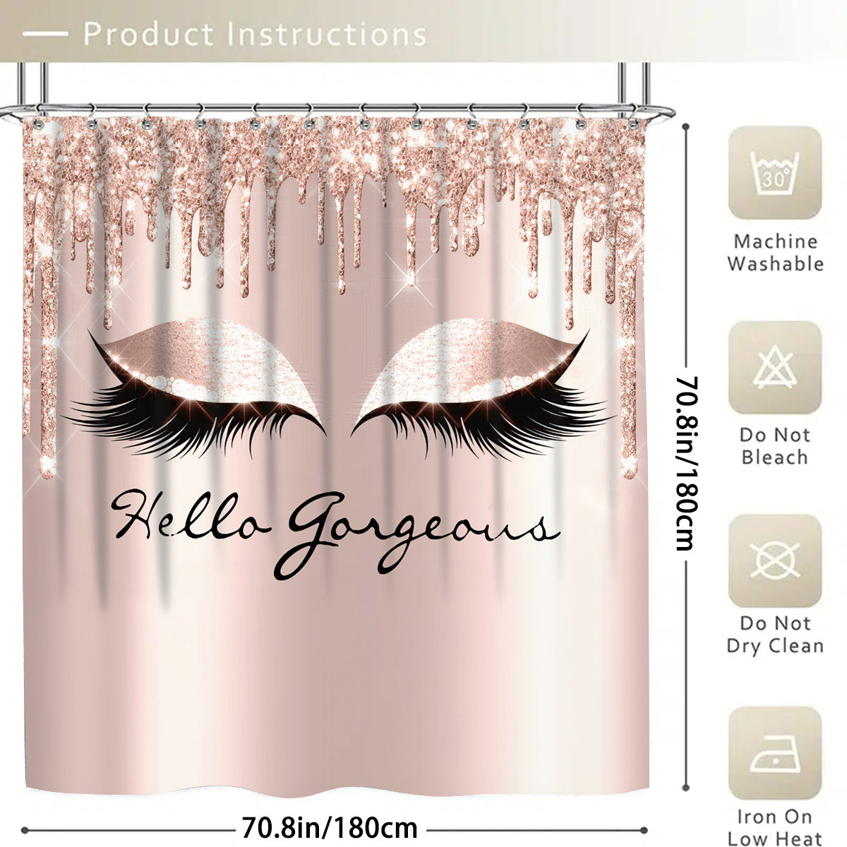 70.8 inch x 70.8 inch Eyelash Waterproof Shower Curtain Set
