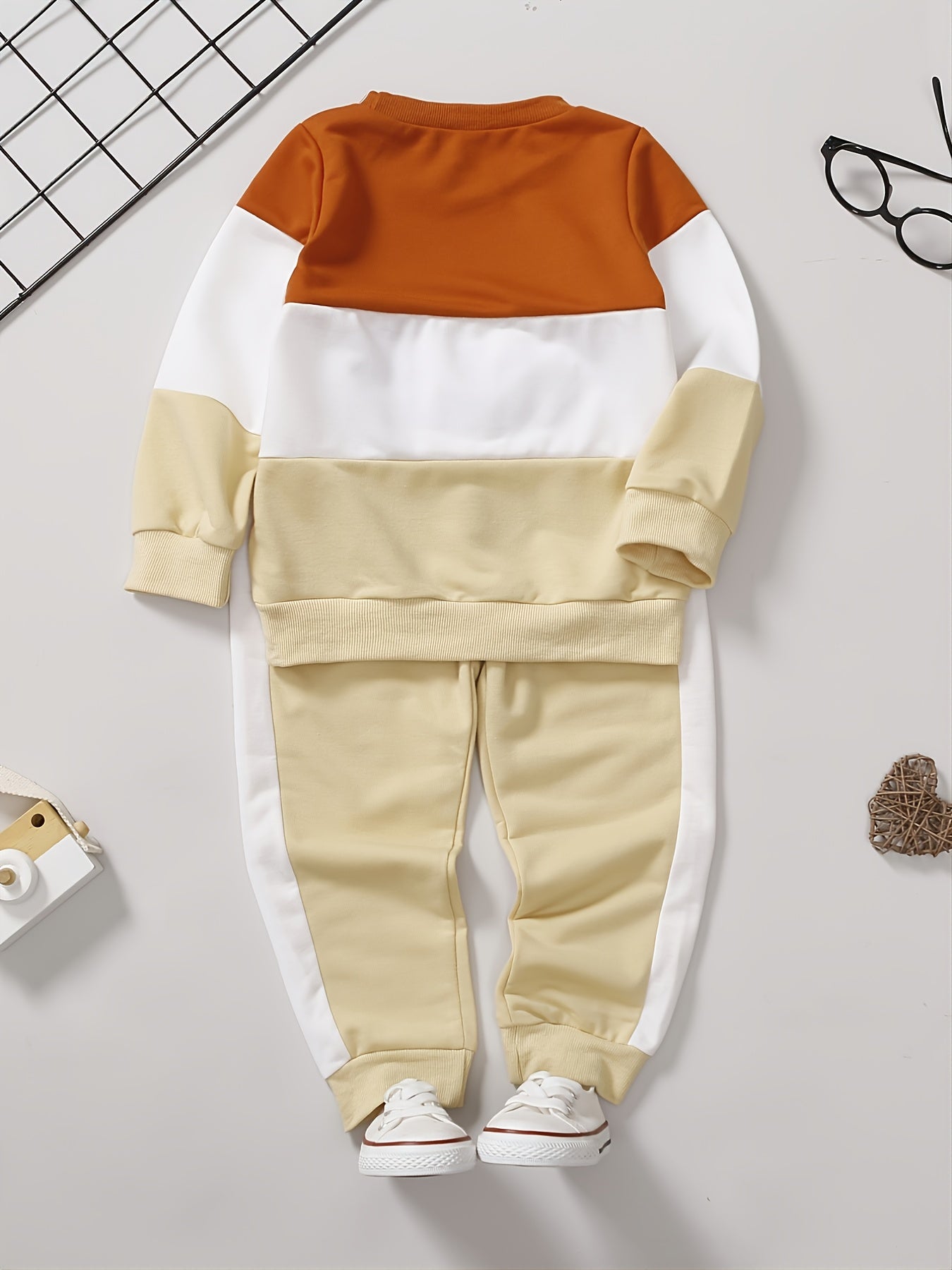 Colorblock Letter Sweatshirt & Pant Set for Baby Boys