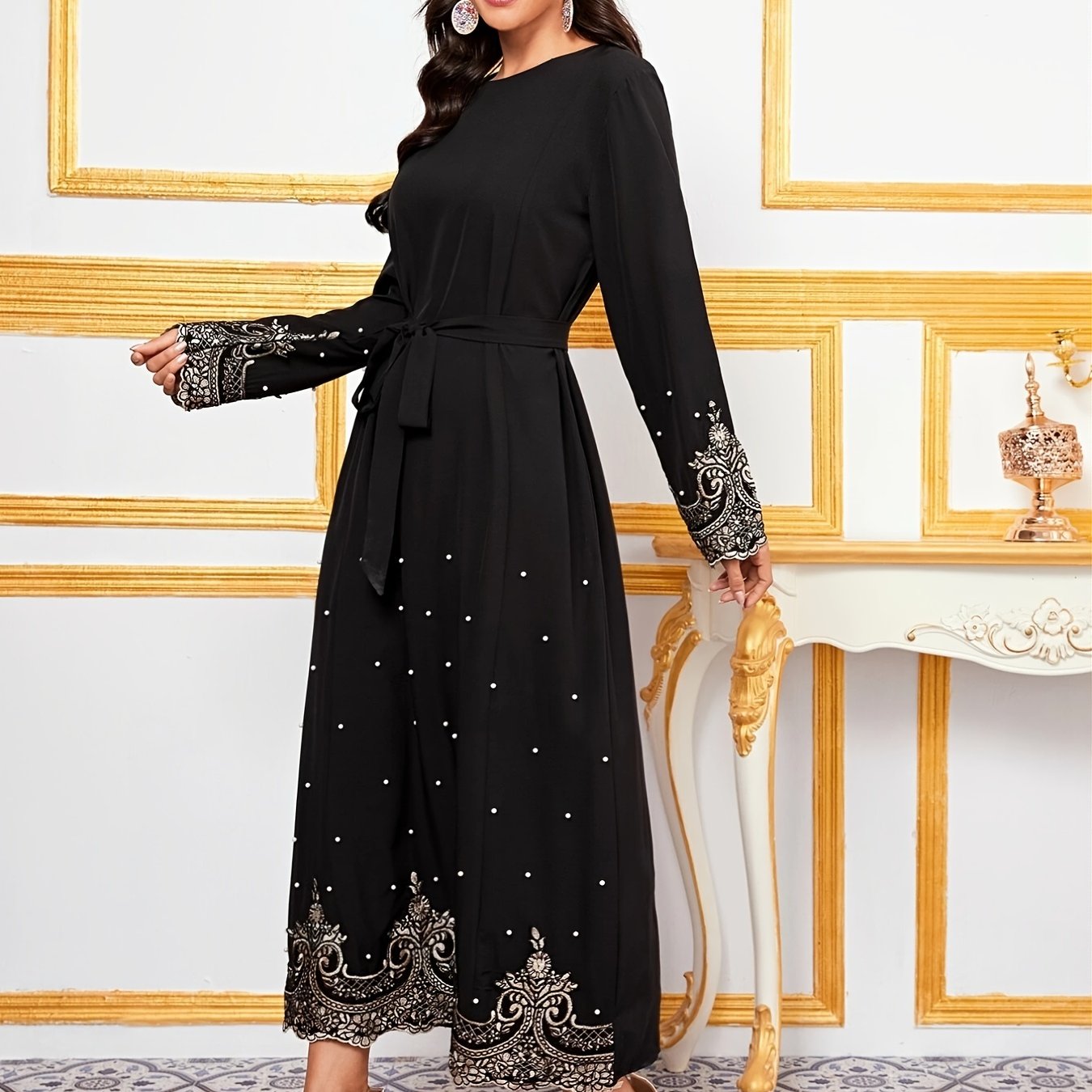 Women's Elegant Floral Print Belted Dress