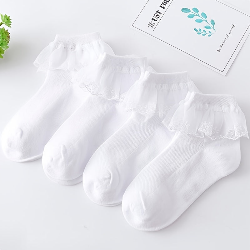 Girls' Latin Dance Pure White Lace Socks (1 Set)
