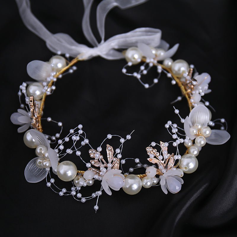 Crystal Pearl Flower Tiara Headband for Women