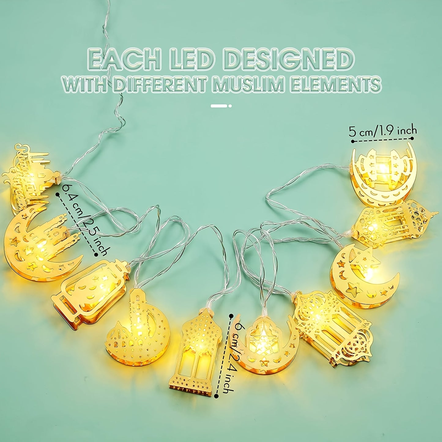 6.56 Feet 10 LEDs Eid Moon Star Kerosene Lantern Lamp, Battery Operated for Ramadan Outdoor Home Decoration Party Supplies, Ramadan Kareem, Holiday Accessory (Warm White Color)