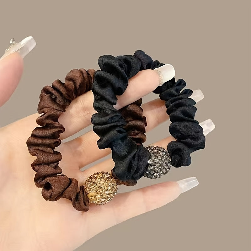 3PCS Rhinestone Silky Seamless Hair Scrunchies