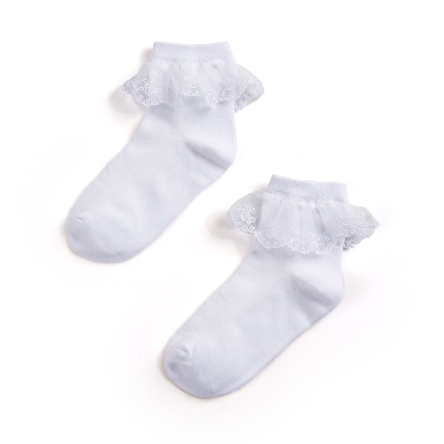 3pairs Girls Socks Solid Color Lace Ruffle Dance Crew Socks