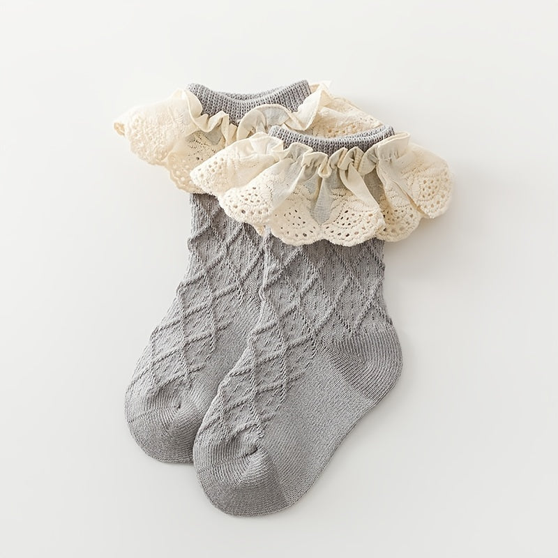Baby Girls Ruffle Lace Ribbed Dance Socks