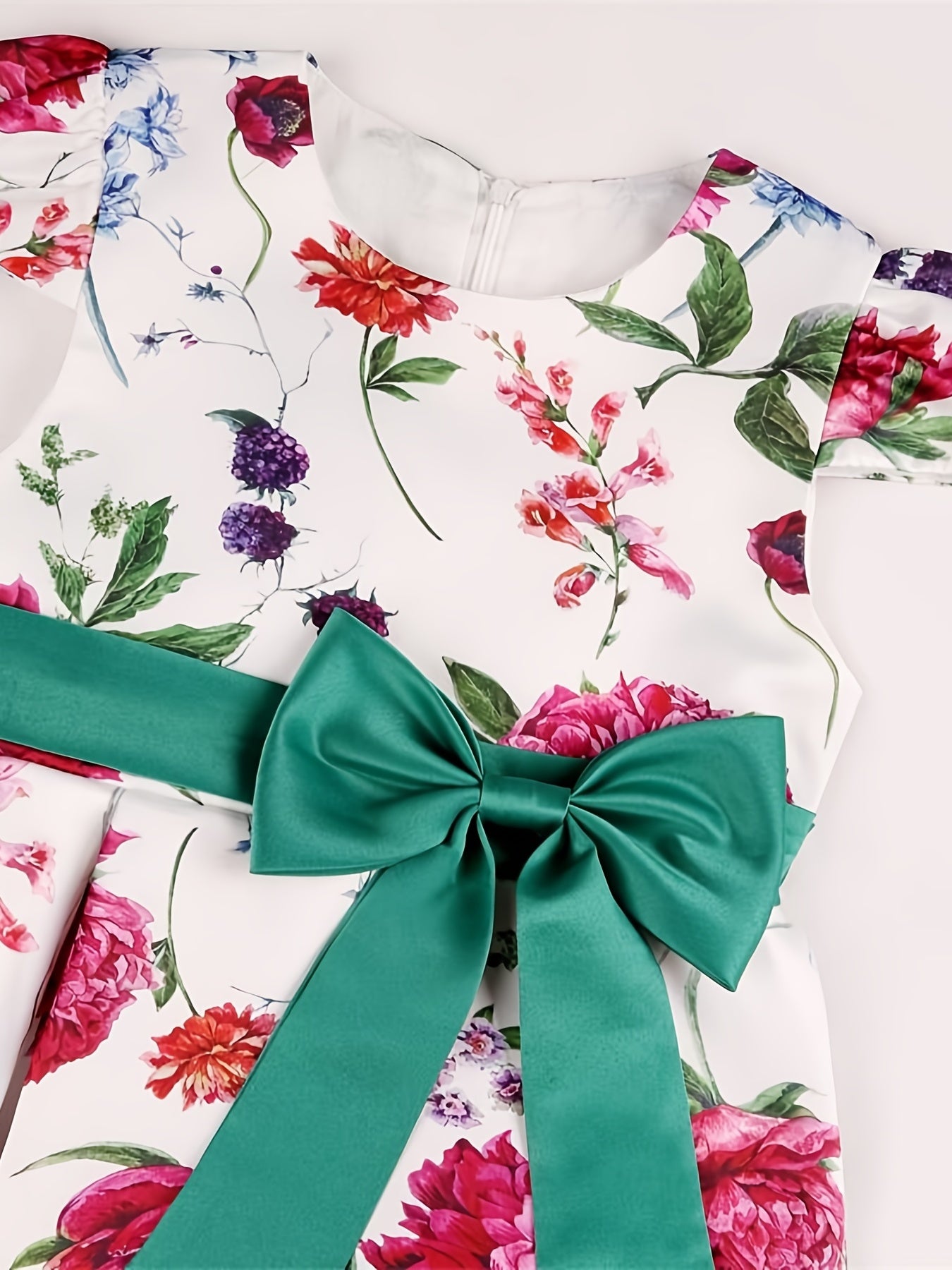 Girls Princess Short Sleeve Bow Printed Dress