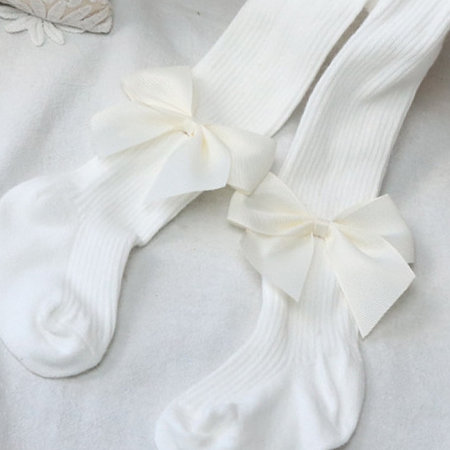 Kids Solid Large Bow Autumn-Winter Leggings Socks: Stylish and Warm Footwear for Children