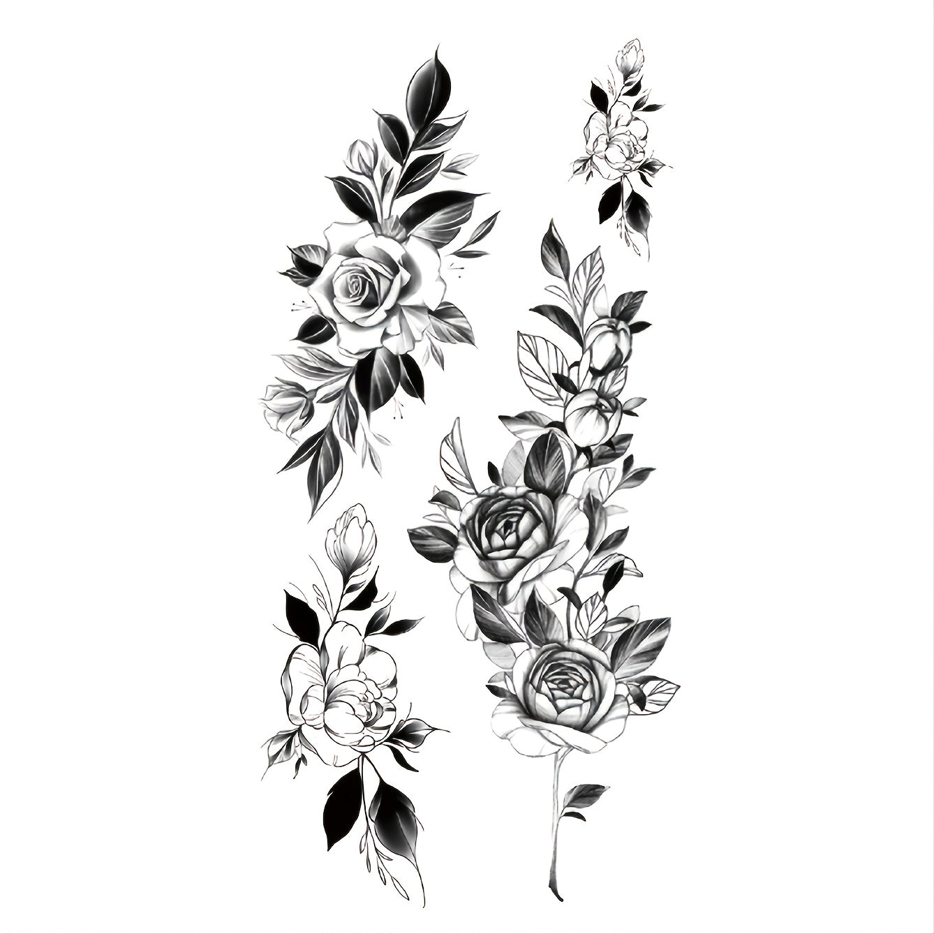 6-Piece Grass Print Pattern Big Flower Arm Tattoo Decals