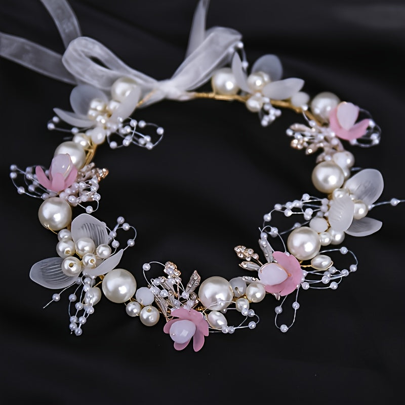 Crystal Pearl Flower Tiara Headband for Women