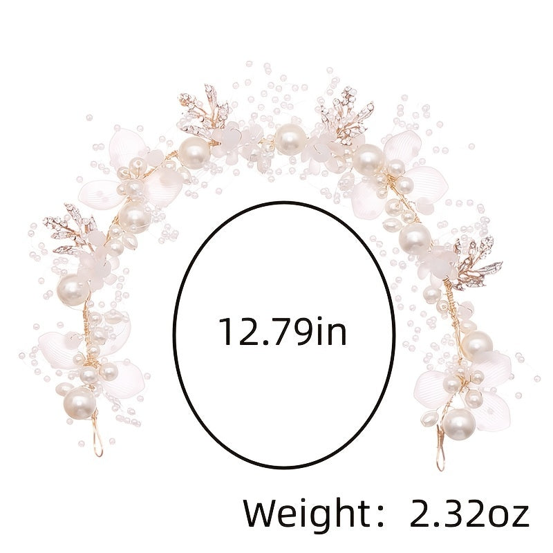 Crystal Pearl Flower Tiara Headband for Women