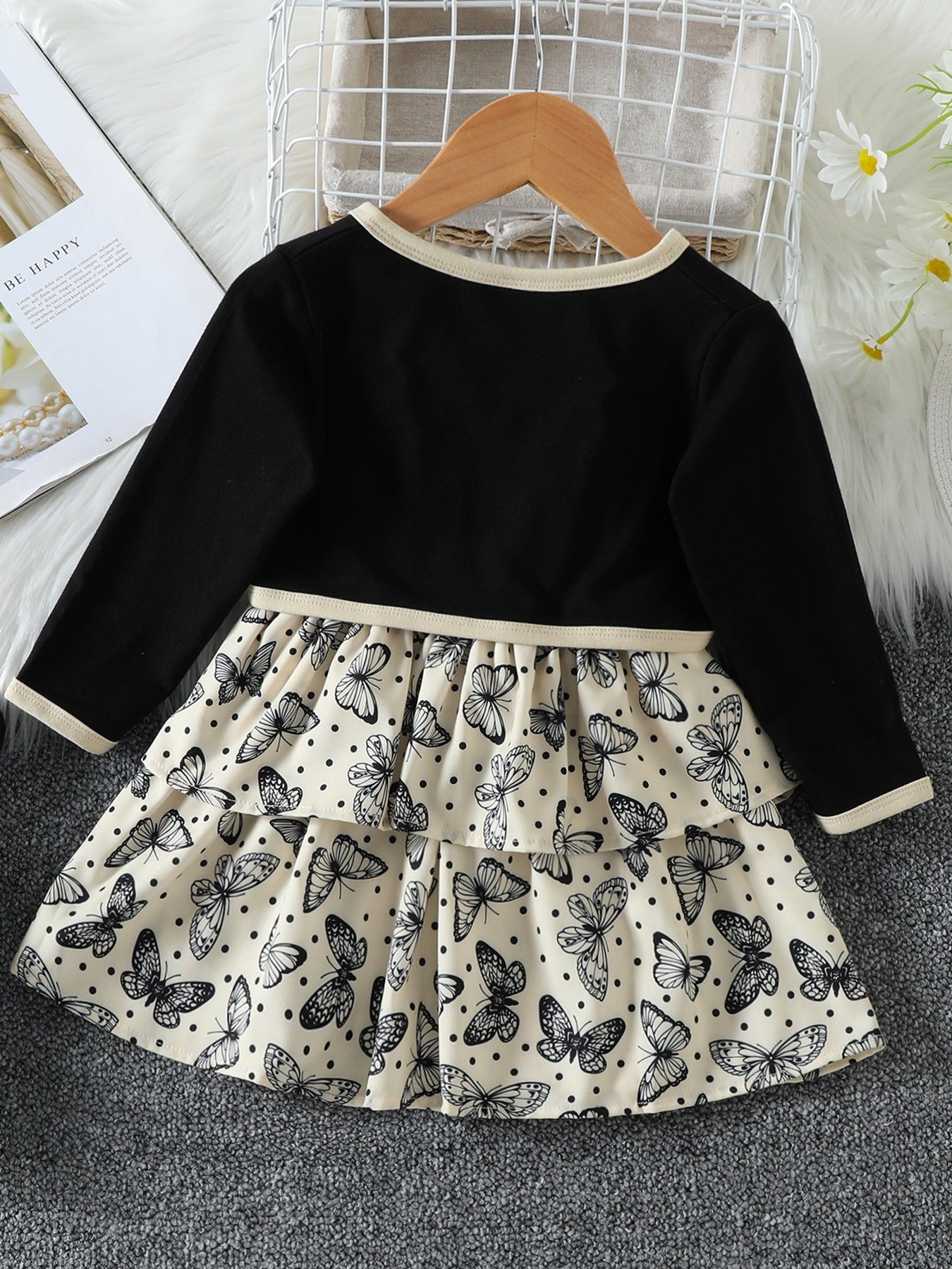 Girls Butterfly Pattern Elegant Dress Coat Set