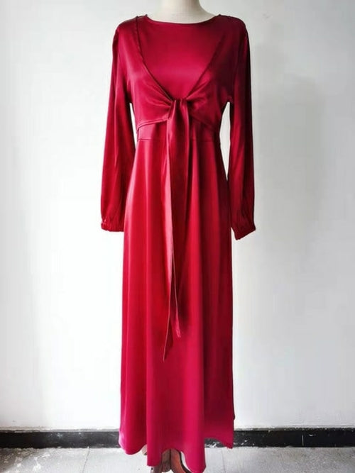 Elegant Wrap Satin Abaya Muslim Long Dress for Women Fashion Hijab