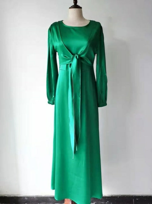 Elegant Wrap Satin Abaya Muslim Long Dress for Women Fashion Hijab