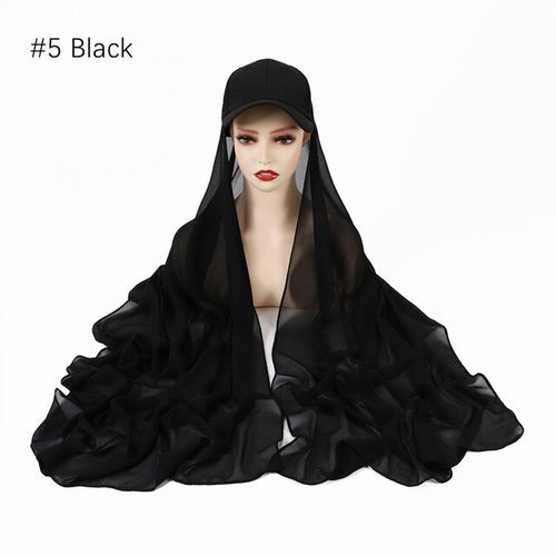 Fashion Premium Chiffon Shawl & Baseball Cap Instant Hijab Set