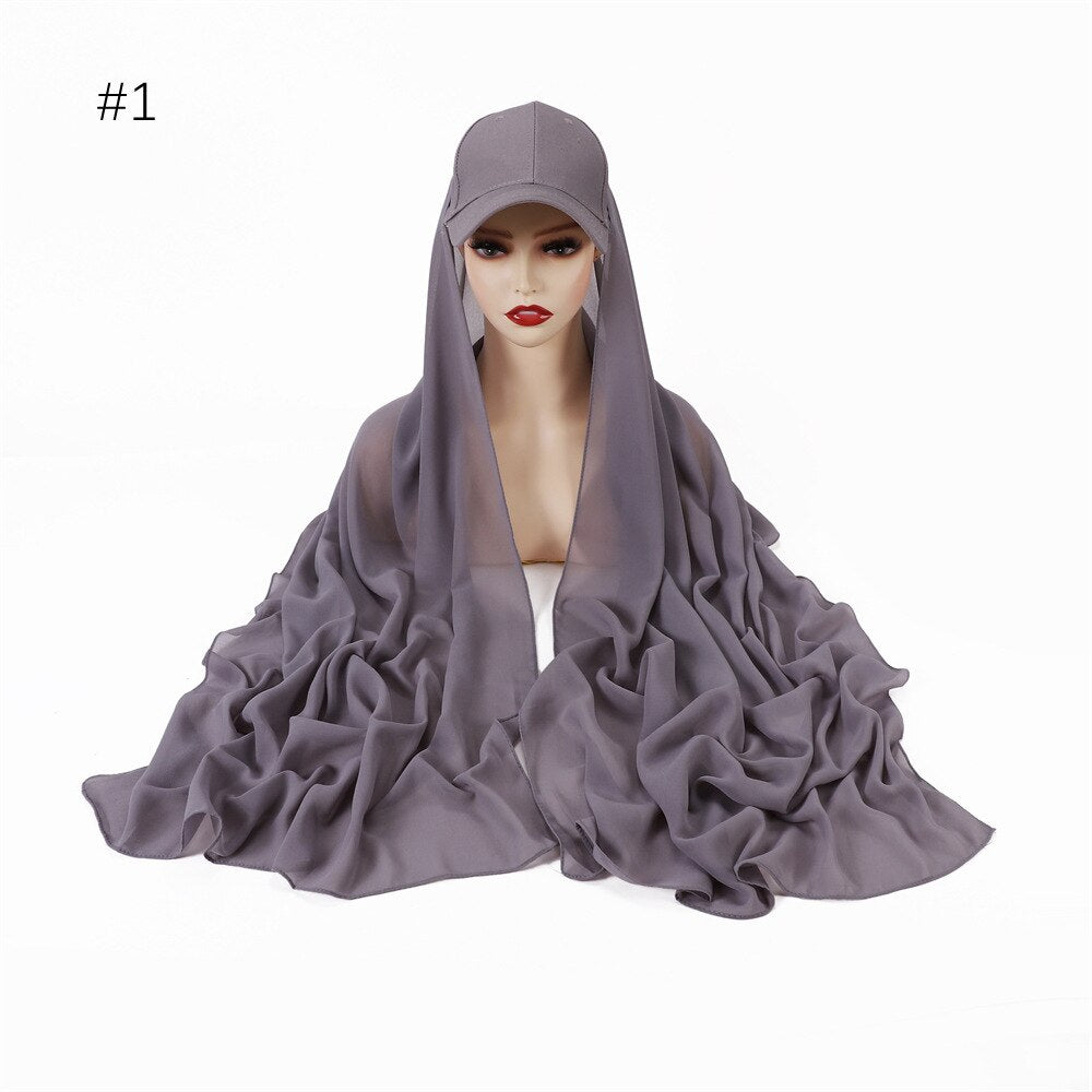Fashion Premium Chiffon Shawl & Baseball Cap Instant Hijab Set