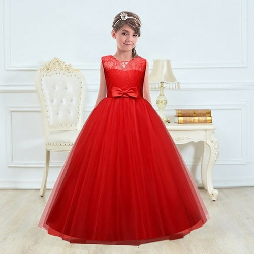 Elegant Pink Lace Flower Princess Dress for Girls: Perfect for Eid Celebrations