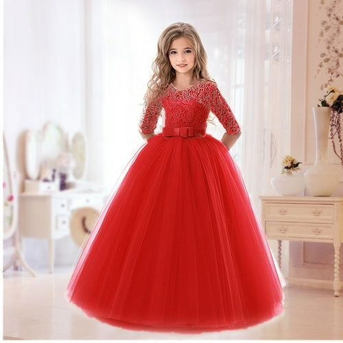 Elegant Pink Lace Flower Princess Dress for Girls: Perfect for Eid Celebrations