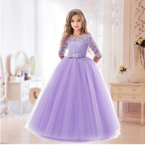 Elegant Pink Lace Flower Princess Dress for Girls: Perfect for Eid Celebrations