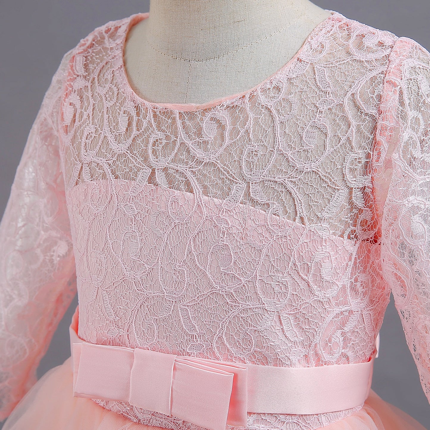 Elegant Pink Lace Flower Princess Dress for Girls: Perfect for Eid Celebrations