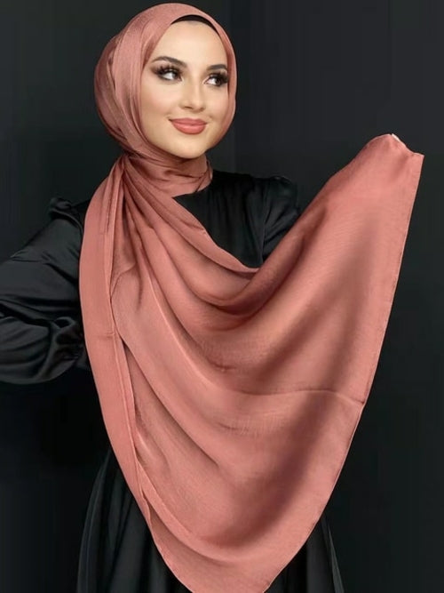"Elegant Silk Abaya with Matching Satin Head Scarf - A Luxurious Hijab Set for any Occasion"