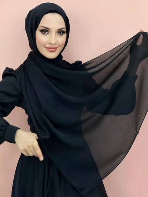 "Elegant Silk Abaya with Matching Satin Head Scarf - A Luxurious Hijab Set for any Occasion"