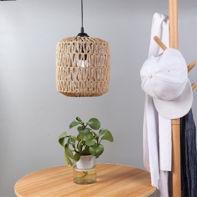 Bohemian Handwoven Wicker Pendant Lamp Shade: A Natural Touch of Rattan and Paper Rope for Your Home