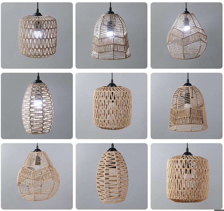 Bohemian Handwoven Wicker Pendant Lamp Shade: A Natural Touch of Rattan and Paper Rope for Your Home